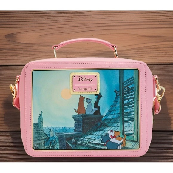 DISNEY‎ ARISTOCATS LUNCHBOX Pink CROSSBODY BAG LOUNGEFLY New - Picture 2 of 7